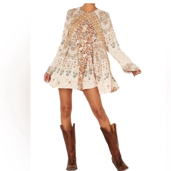 Free People Dresses & Skirts - Free People Stevie Printed Tunic Mini Dress Bell Sleeves Boho Festival Size L
